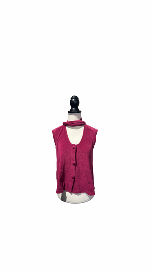 Chanel fuchsia terrycloth button up vest with matching scarf CC monochrome pink buttons asia exclusive FR36