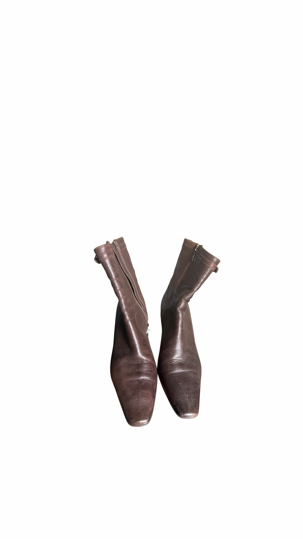 Prada Ankle Boots Booties kitten heel brown 90s gold buckle detailing pointed square toe worn leather