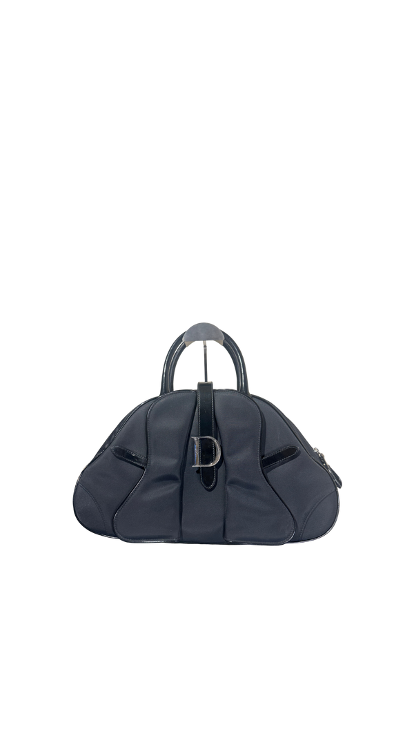 Christian Dior 2001 Vintage Double Saddle Bowling Bag Black Lock & Key