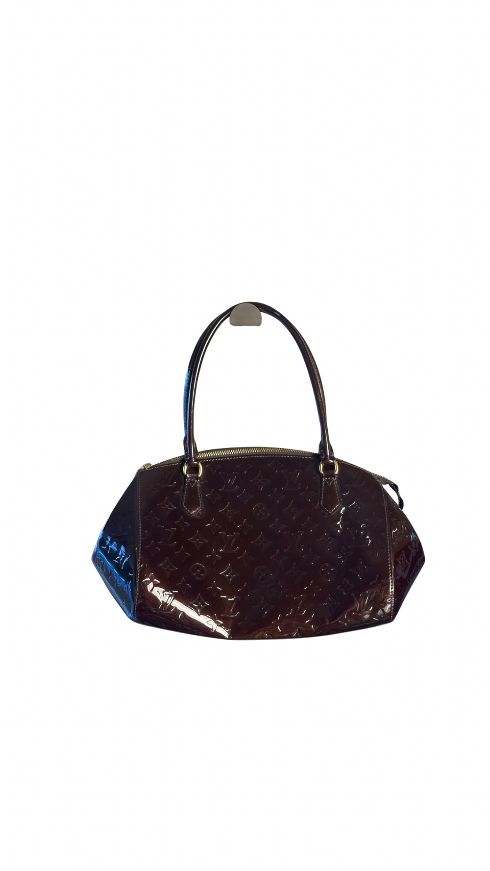 Louis Vuitton Monogram Vernis Sherwood GM Maroon Burgundy Patent Leather Monogram Embossed LV bowling Bag 2010