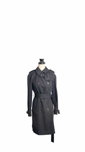 Gucci Trench Coat floral lining traditional classic button up tie waist navy warm thick wool GG IT40