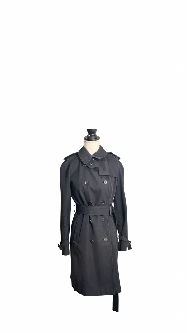 Gucci Trench Coat floral lining traditional classic button up tie waist navy warm thick wool GG IT40