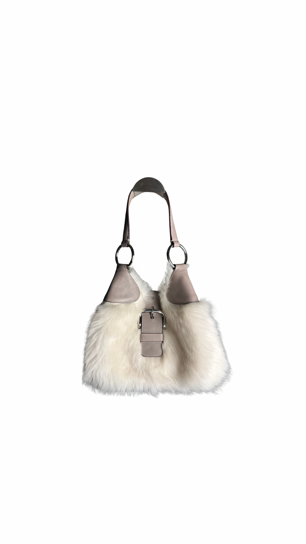 Prada Montone Moon Bag fur suede detailing silver hardware fluffy chic fur buckles