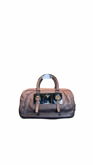 Prada Ombre Brown Glace Leather Zippers Bauletto Bag Large Lock Plate Zippers Glace Satchel Prada AW 2007 archival Bag pink purple Leather bowling bag