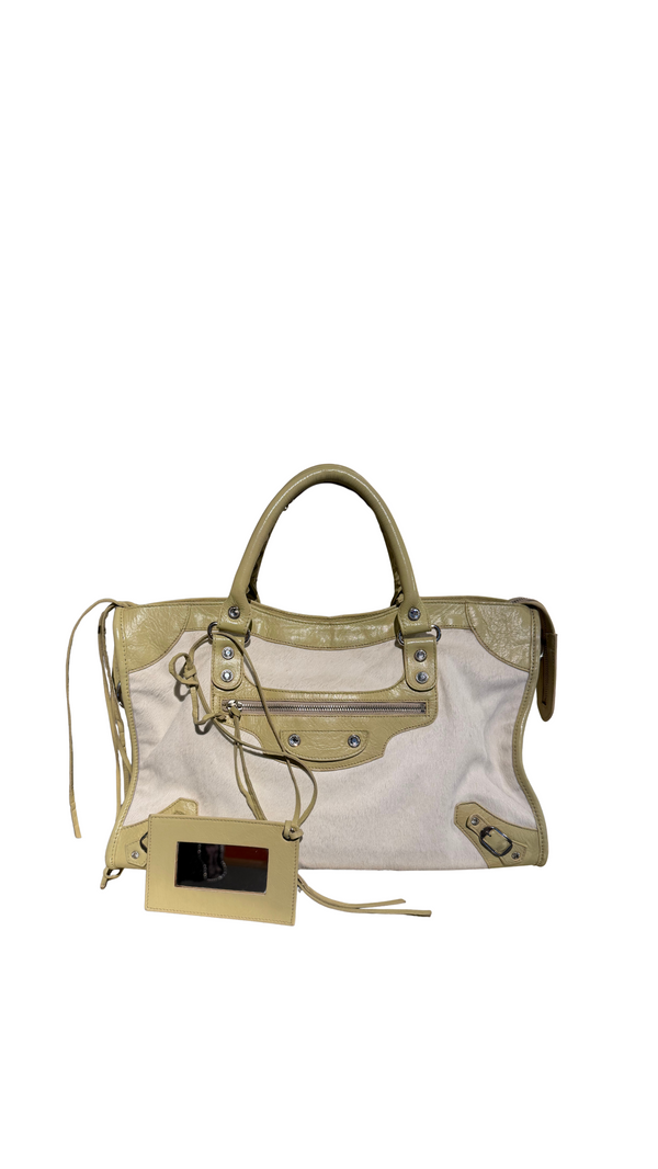 Balenciaga Limited-Edition Holiday Collection Bianco Pony Hair City Bag with Swarovski Crystals