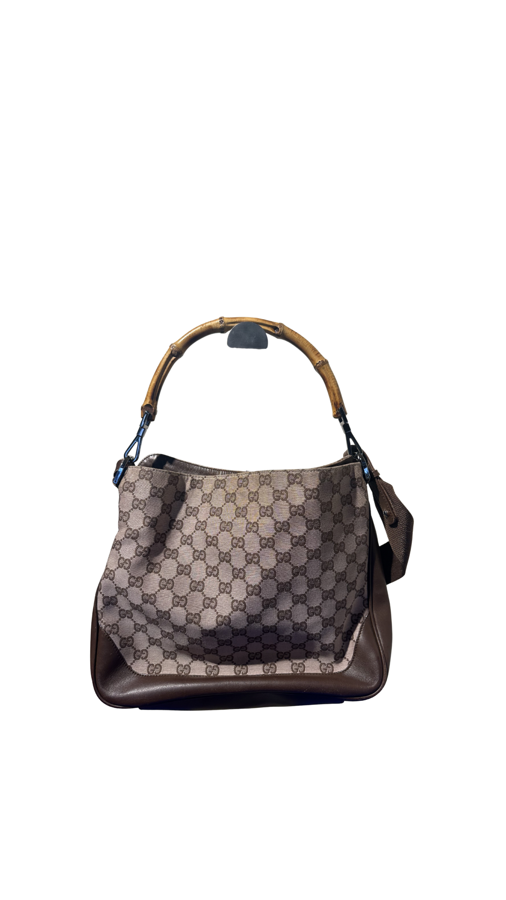 Gucci Bamboo Tote Bag GG Canvas Brown Monogram Shoulder bag logo tote bamboo handle emblem leather trim 2000s