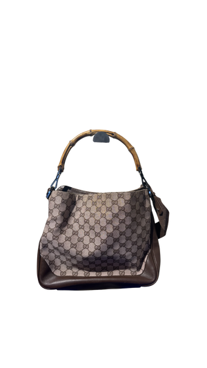 Gucci Bamboo Tote Bag GG Canvas Brown Monogram Shoulder bag logo tote bamboo handle emblem leather trim 2000s
