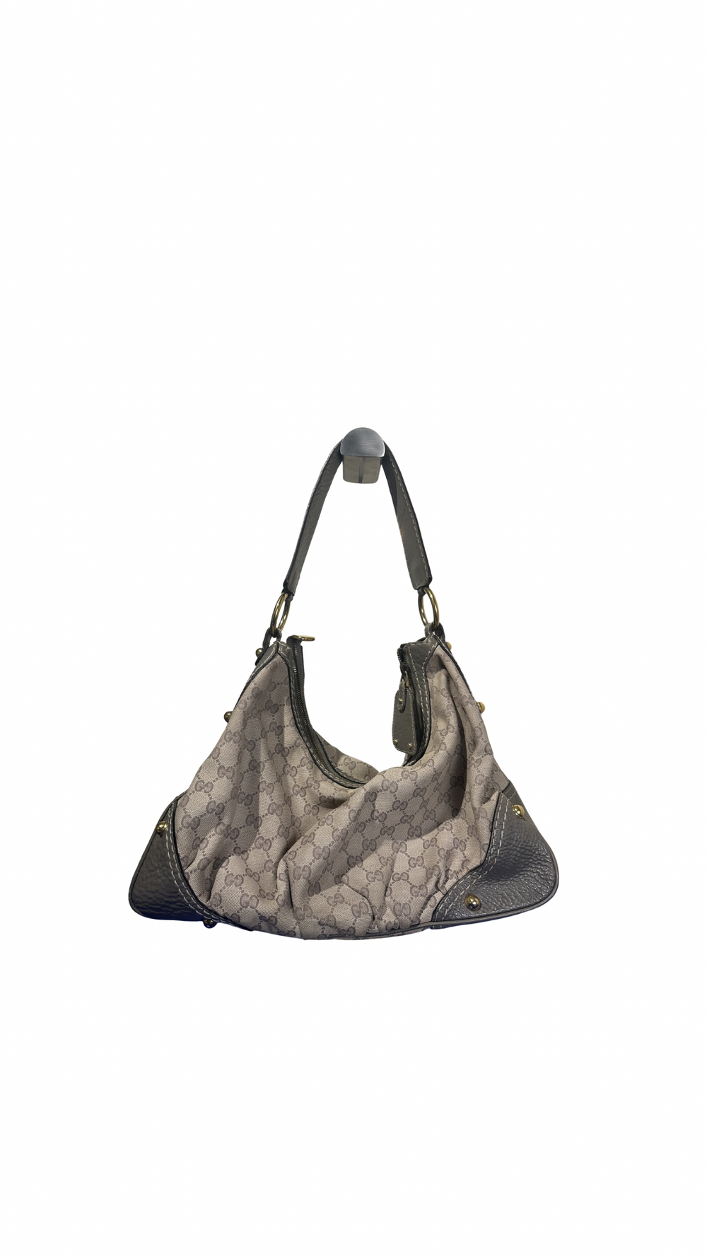 Gucci Jockey Medium Hobo Beige Leather Canvas Shoulder Bag buckle detail monochrome vintage Buckle clasp detail chic 2000s