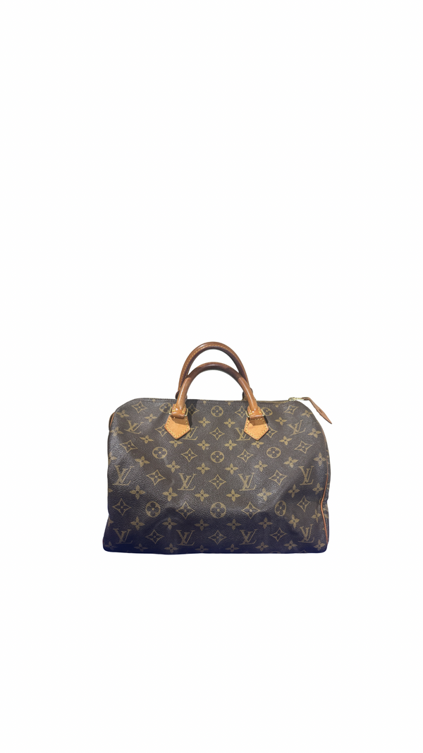Louis Vuitton Speedy 30 Bag Vintage Monogram Classic Style Chic bowler bag brown leather handles good condition
