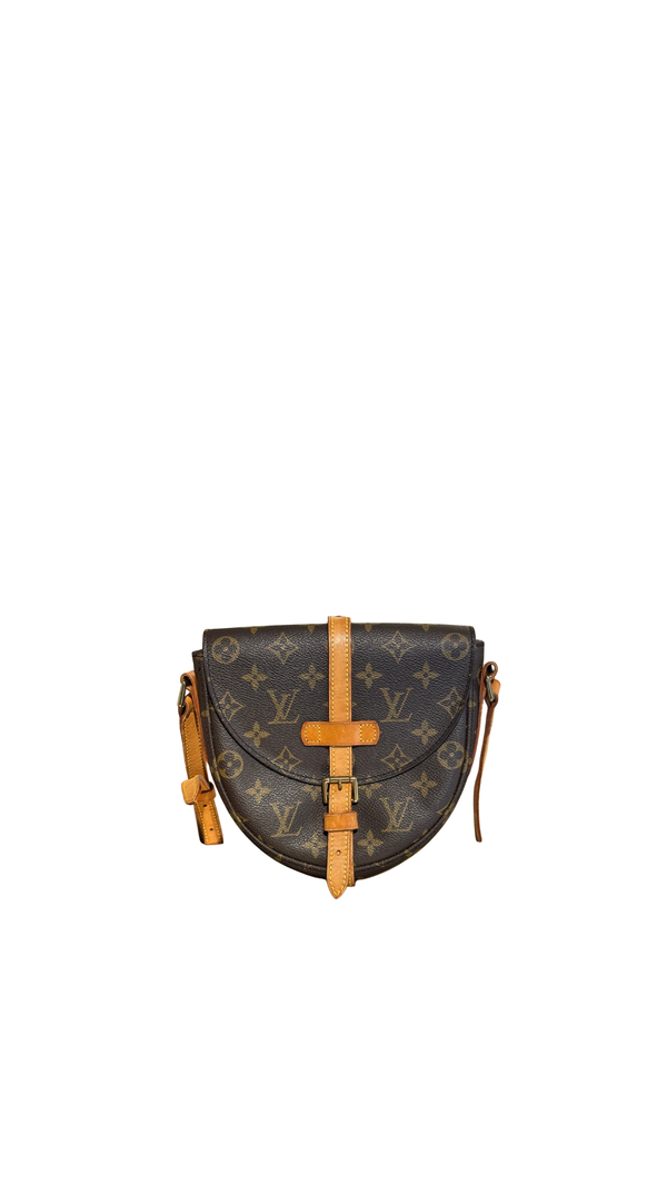 Louis Vuitton Vintage Chantilly PM Monogram Canvas Crossbody Shoulder Bag Brown Leather Trim