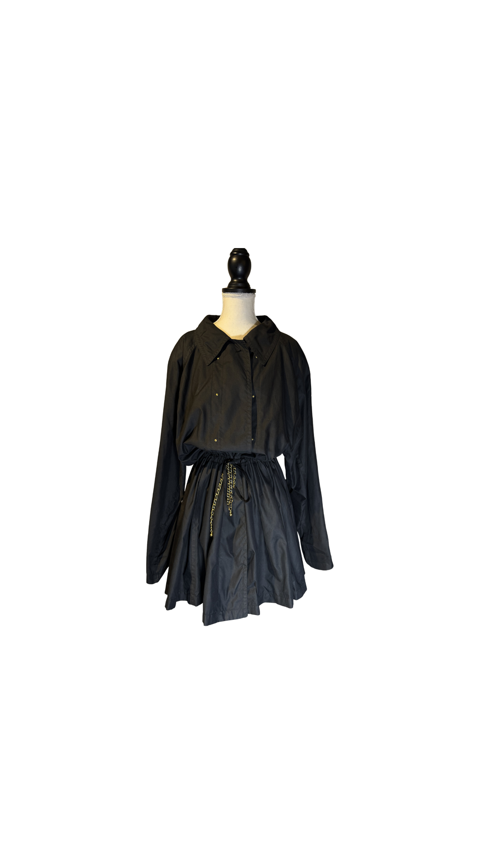 Chanel Coco Mark mock trench coat mini dress adjustable waist Dress cinch chain belt black CC details Long Sleeve Fit Flare Classic design chic