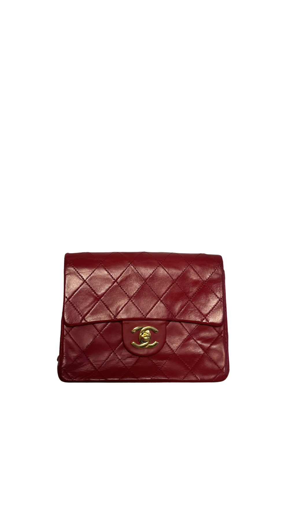 Chanel Vintage CC Cocomark series 1 Red Lambskin 24K Gold Hardware Classic Mini Square Flap Shoulder Bag Red Repaint