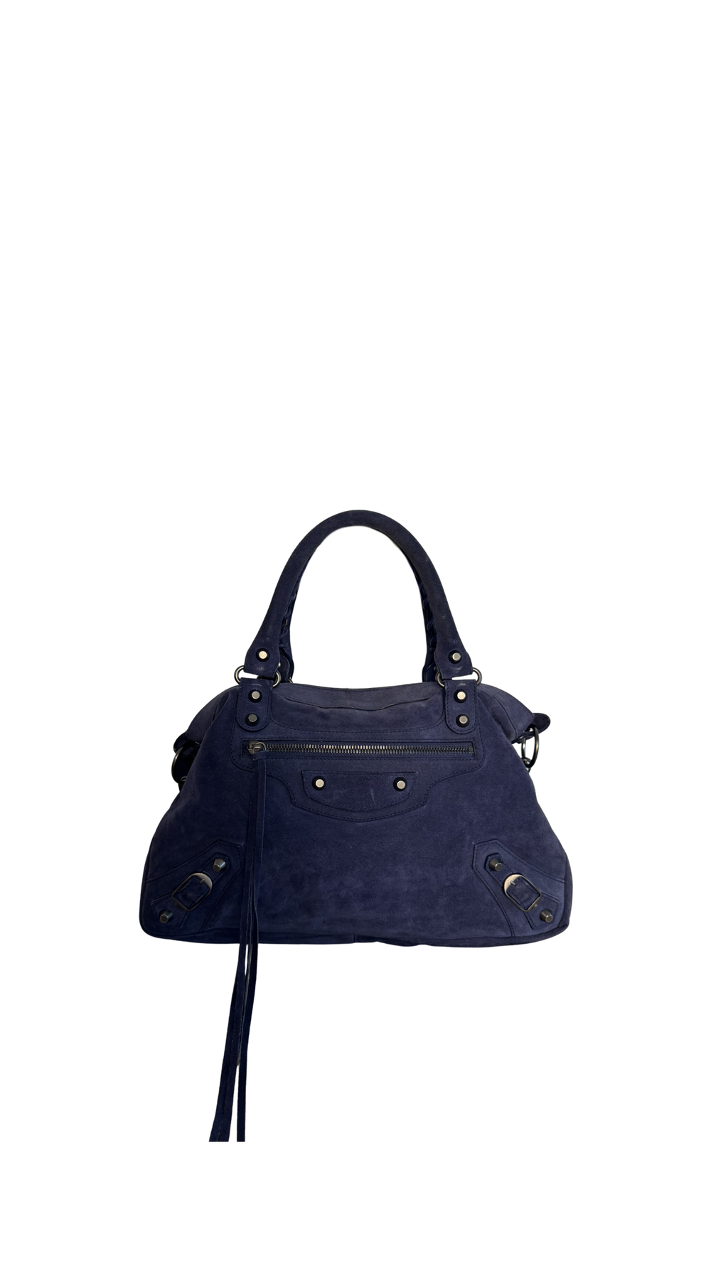 Balenciaga City Bag Le City Limited Edition Suede Navy Blue Leather Trim Shoulder Bag Motorcycle Shoulder Bag