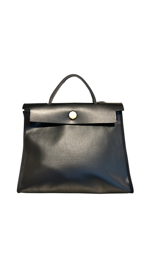 Hermès Herbag Zip 31 Leather & Toile Canvas Handbag Black Gold Hardware Top Handle