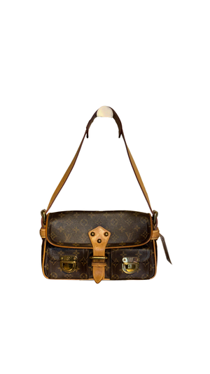 Louis Vuitton Vintage Monogram Canvas Hudson Bag Brown Leather Trim Gold Tone Hardware