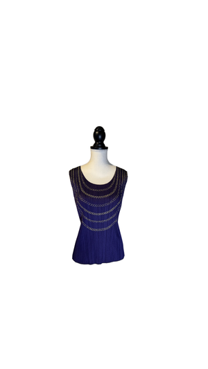 Issey Miyake PLEATS PLEASE 2000s Trompe-L'oeil Plum Purple Top mock jewellery design scoop neckline
