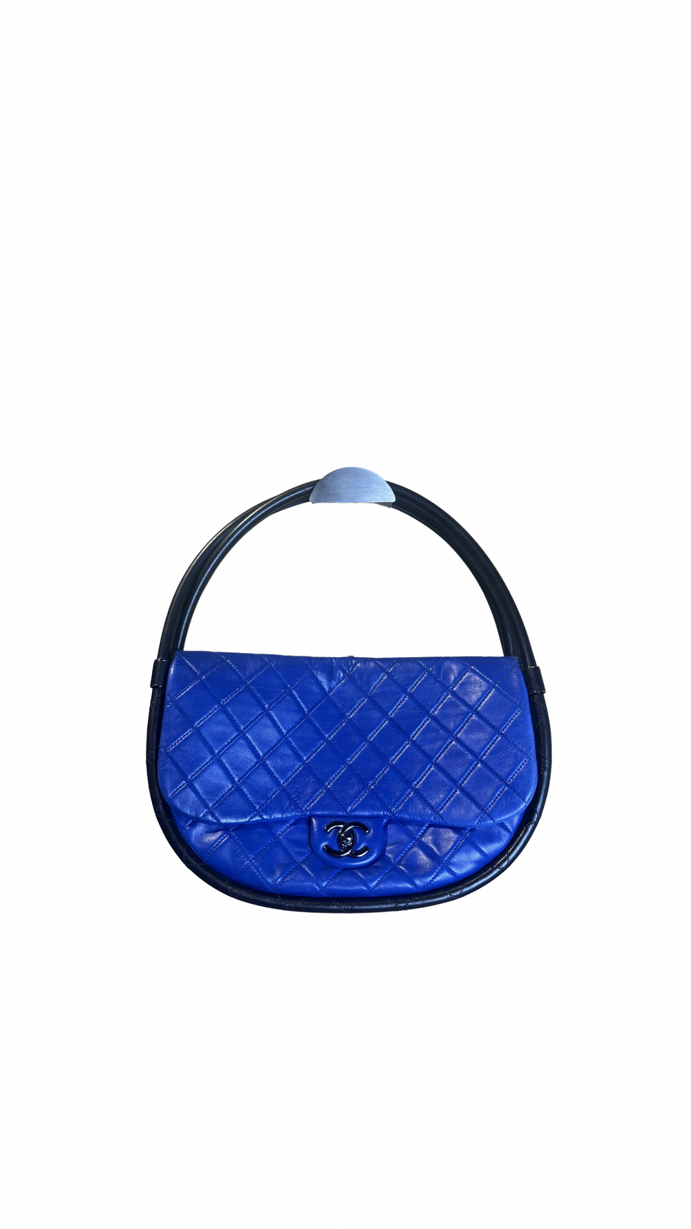 Chanel Iconic S/S 2013 Karl Lagerfeld Hula Hoop Electric Blue CC flap Black Hardware Quilted Calfskin Mini