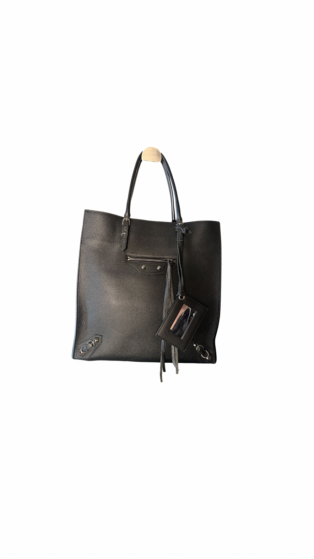 Balenciaga Black Calfskin Leather Papier A5 Zip Around Tote Silver Hardware Mirror Work Study Bag Sturdy