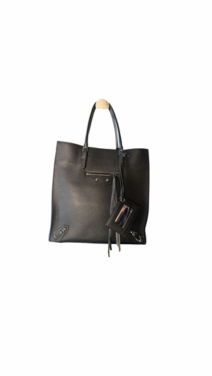 Balenciaga Black Calfskin Leather Papier A5 Zip Around Tote Silver Hardware Mirror Work Study Bag Sturdy