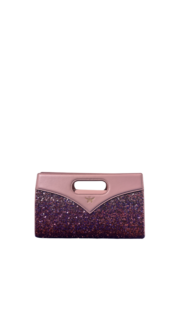 MCM Crossbody bag clutch shoulder bag adjustable diamond with pink sequins pink monochrome