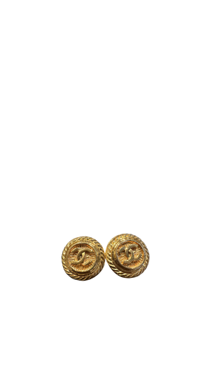 Chanel clip-on Gold CC classic style large stud statement logo rope plated earrings vintage