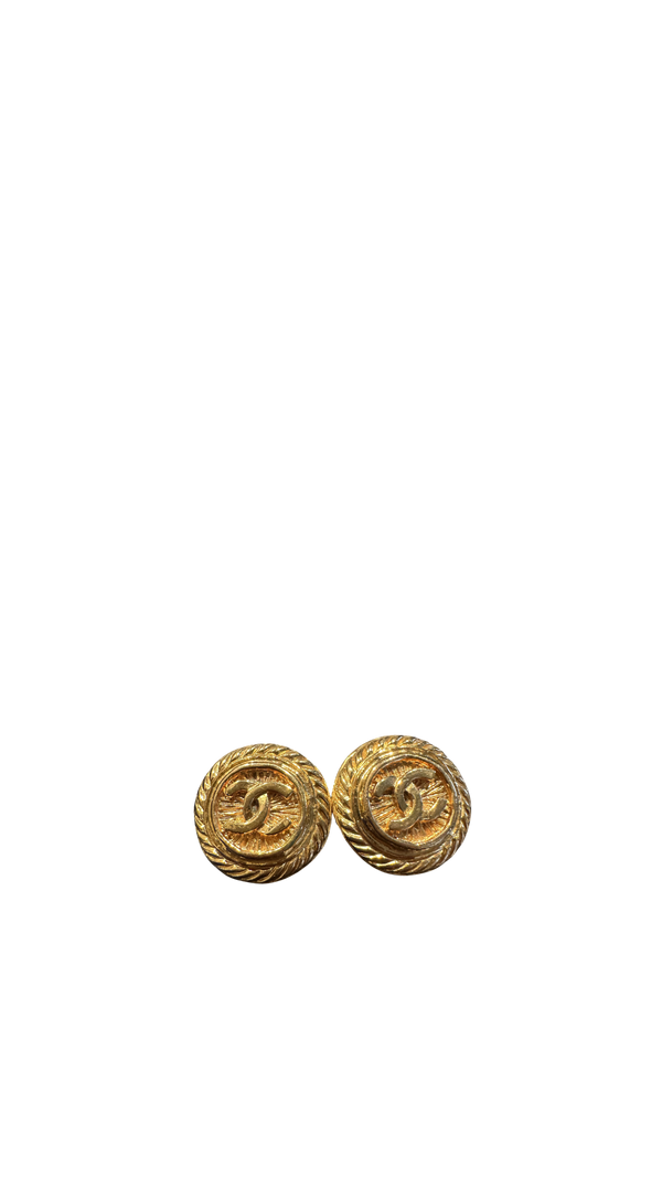 Chanel clip-on Gold CC classic style large stud statement logo rope plated earrings vintage