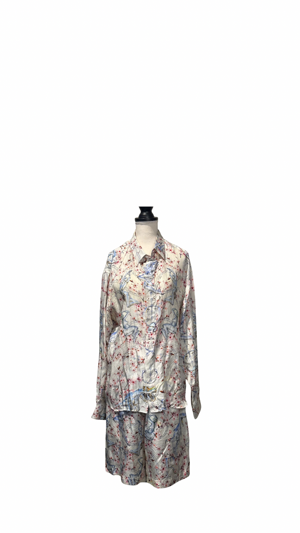 Dior Mens 2019 A/W Hajime Sorayama Sorayama Robot Floral Button Down Pajama White Pink Silk Set Shorts button up Size 38