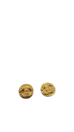 Chanel clip-on Gold CC classic style large stud statement logo rope plated earrings vintage Coco Mark motif studded