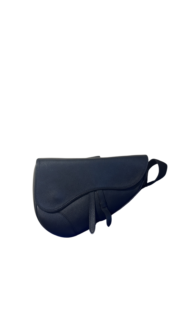 Dior Saddle Black Crossbody and Shoulder Bag Unisex Grained Calfskin Flap Style Full Black Monochrome Adjustable