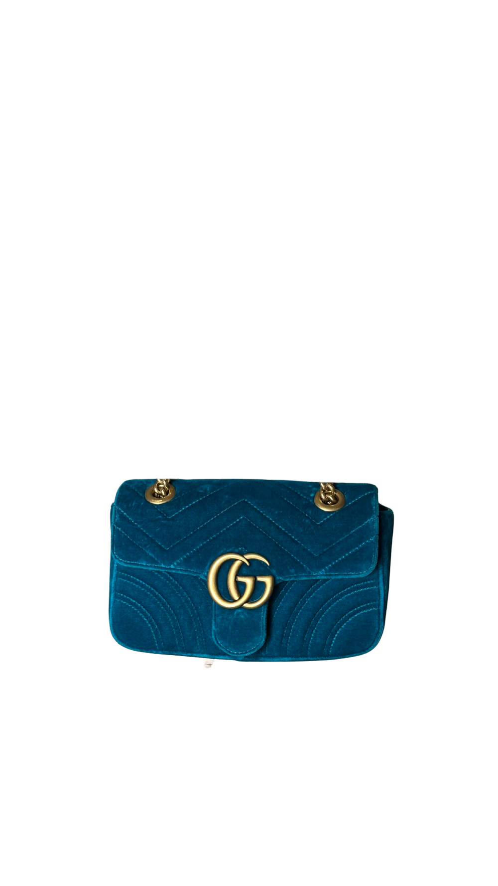 Gucci GG Marmont Velvet Turquoise Gold Medium Chain Strap Shoulder Bag Adjustable Cross Body
