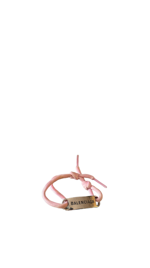 Balenciaga pink cord bracelet Designer-engraved brushed silver-tone plaque, adjustable "Balenciaga" enscription