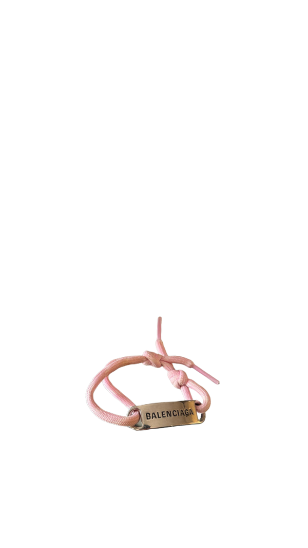 Balenciaga pink cord bracelet Designer-engraved brushed silver-tone plaque, adjustable "Balenciaga" enscription