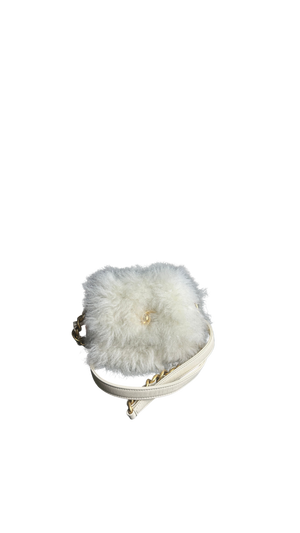 Chanel Eco Fur Mini Chain Flap A/W 2023 Shoulder Bag white ivory cream gold hardware strap CC logo