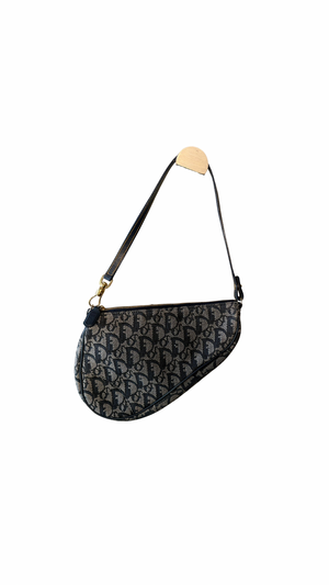 Dior Diorissima Trotter Blue Navy Logomania Monogram Saddle Bag Jaquard Oblique Zip Up Shoulder Bag Vintage