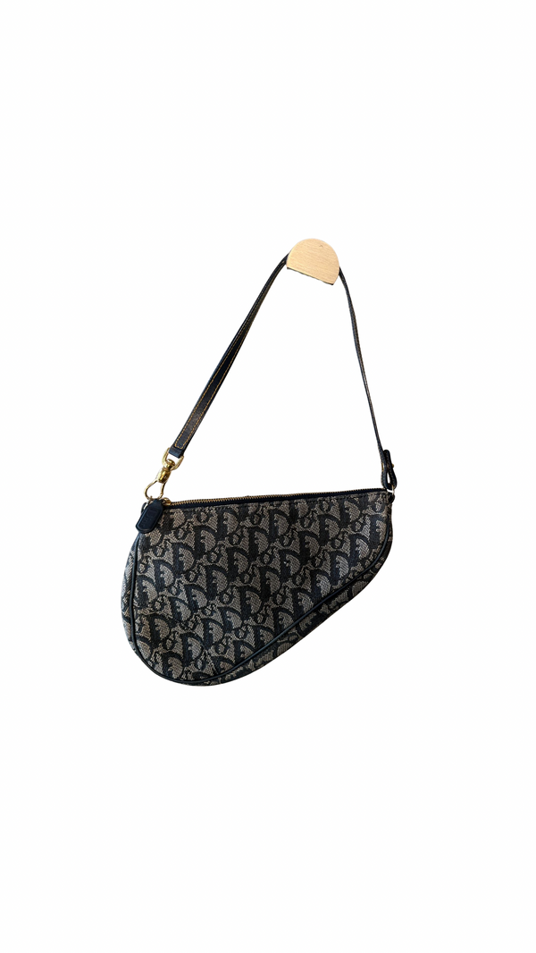 Dior Diorissima Trotter Blue Navy Logomania Monogram Saddle Bag Jaquard Oblique Zip Up Shoulder Bag Vintage