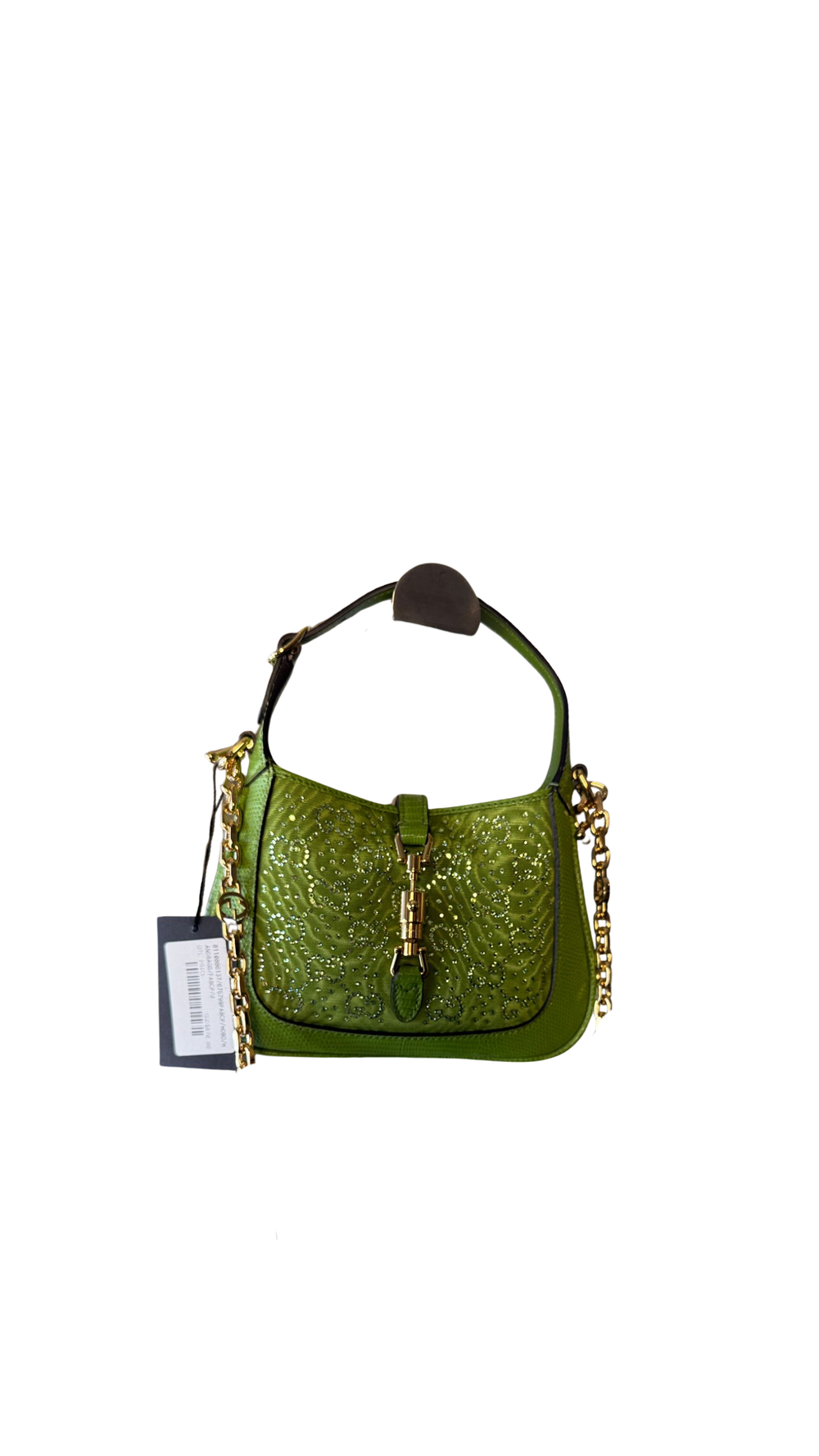 Gucci Sequin Canvas Lizard Crystal GG Monogram Mini Jackie 1961 Green