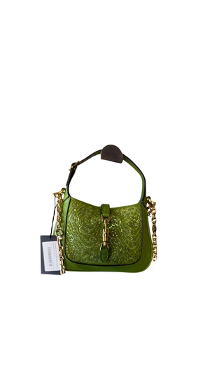Gucci Sequin Canvas Lizard Crystal GG Monogram Mini Jackie 1961 Green
