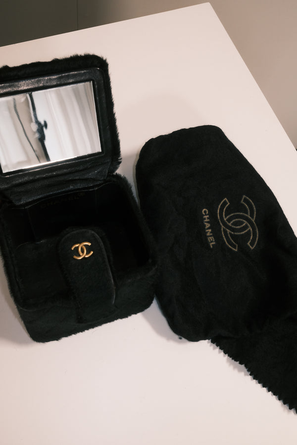 Chanel Vintage Mini Square Top Handle Vanity Box Black Ponyhair Quilted CC cocomark Lagerfeld 3 series 1994/96
