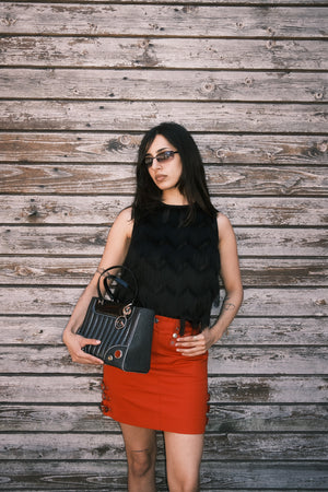 Christian Dior John Galliano F/W2003 Sexy Mini Skirt Bright Red Bondage Grommet Buckle Iconic Vintage FR34