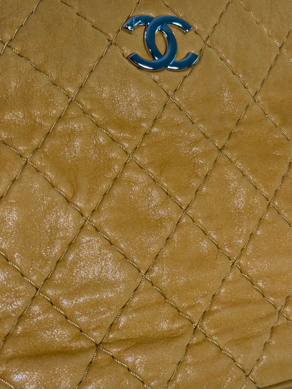 Chanel Vintage Sea Hit Tote Quilted Iridescent Glazed Calfskin CC Charm Chain Hobo Bag