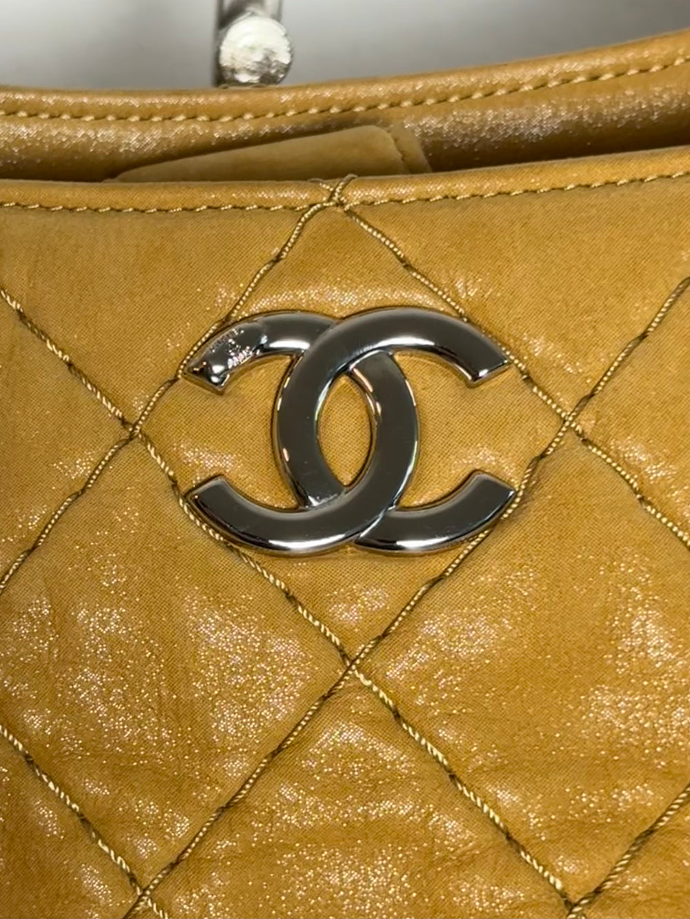 Chanel Vintage Sea Hit Tote Quilted Iridescent Glazed Calfskin CC Charm Chain Hobo Bag