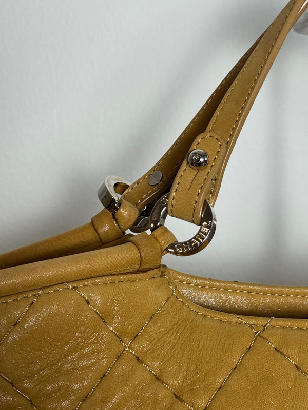 Chanel Vintage Sea Hit Tote Quilted Iridescent Glazed Calfskin CC Charm Chain Hobo Bag