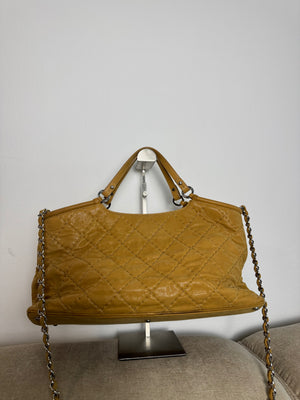 Chanel Vintage Sea Hit Tote Quilted Iridescent Glazed Calfskin CC Charm Chain Hobo Bag