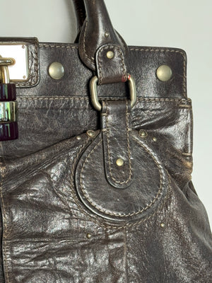 Chloe paddington Dark Brown Gold Limited Edition Grained Leather Tote Bag Vintage Lock Key Iconic 2000s