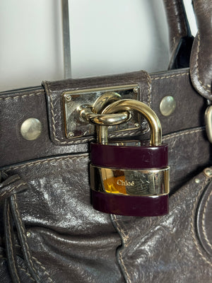 Chloe paddington Dark Brown Gold Limited Edition Grained Leather Tote Bag Vintage Lock Key Iconic 2000s