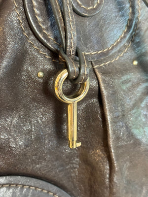 Chloe paddington Dark Brown Gold Limited Edition Grained Leather Tote Bag Vintage Lock Key Iconic 2000s