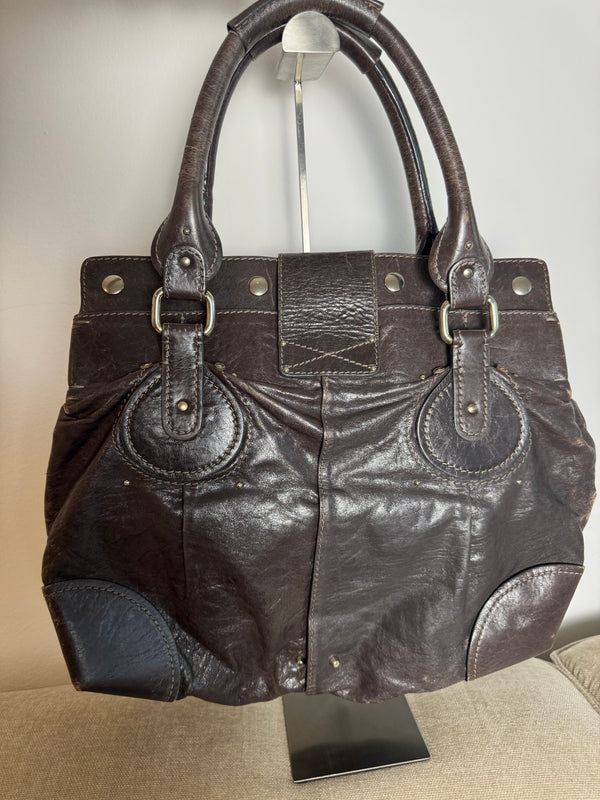 Chloe paddington Dark Brown Gold Limited Edition Grained Leather Tote Bag Vintage Lock Key Iconic 2000s