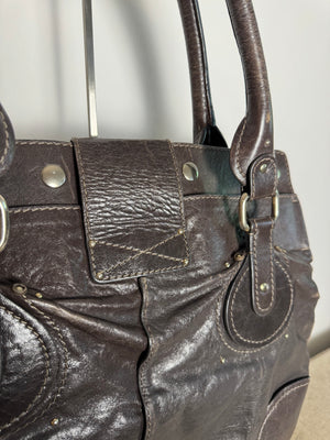 Chloe paddington Dark Brown Gold Limited Edition Grained Leather Tote Bag Vintage Lock Key Iconic 2000s