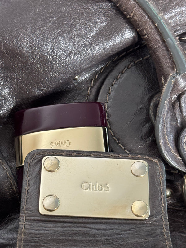 Chloe paddington Dark Brown Gold Limited Edition Grained Leather Tote Bag Vintage Lock Key Iconic 2000s