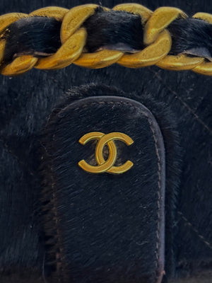 Chanel Vintage Mini Square Top Handle Vanity Box Black Ponyhair Quilted CC cocomark Lagerfeld 3 series 1994/96